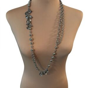 Lia Sophia Silver Monorail long bead chain necklace